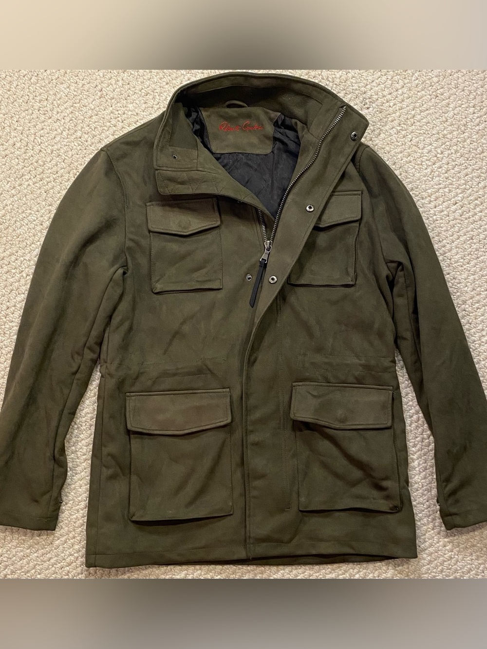 Robert Graham Mens Medium Field Jacket. Faux Suede. Dark Green. Lined. Zip
